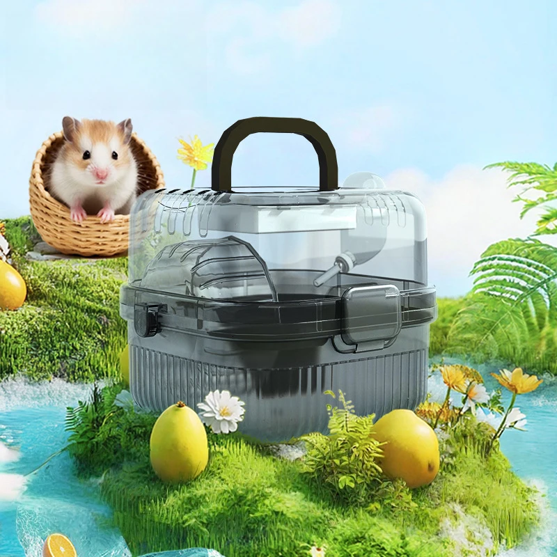 

Small Pet Travel Carrier for Hamster Gerbil with Ventilation Window Water Bottle Ring Portable Cage with Handle