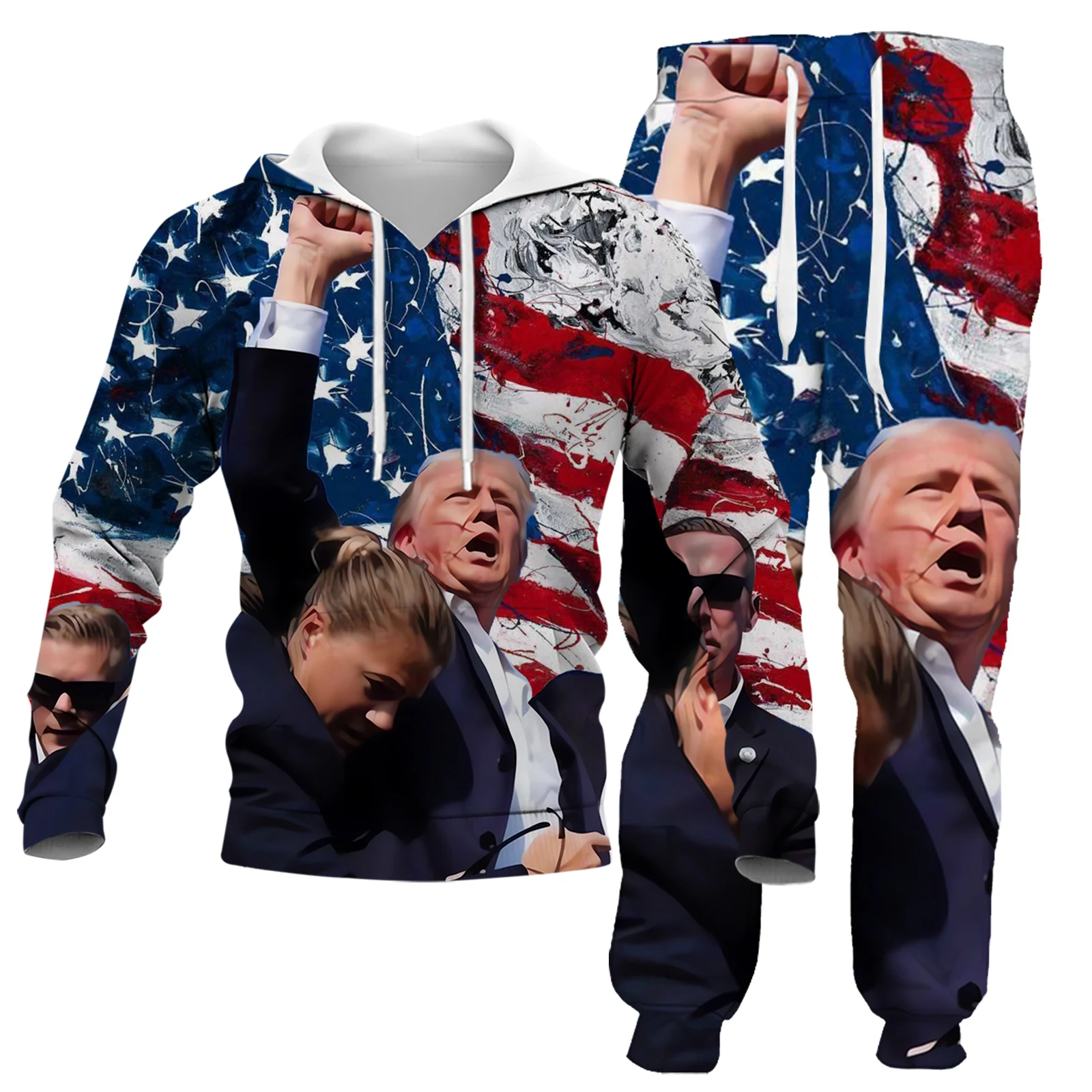 HX 2024 Trump Clothing Sets USA Flag Printed Vest T-shirts Shorts Sweatshirts Hoodies Pants Gifts For Trump Fans Dropshipping