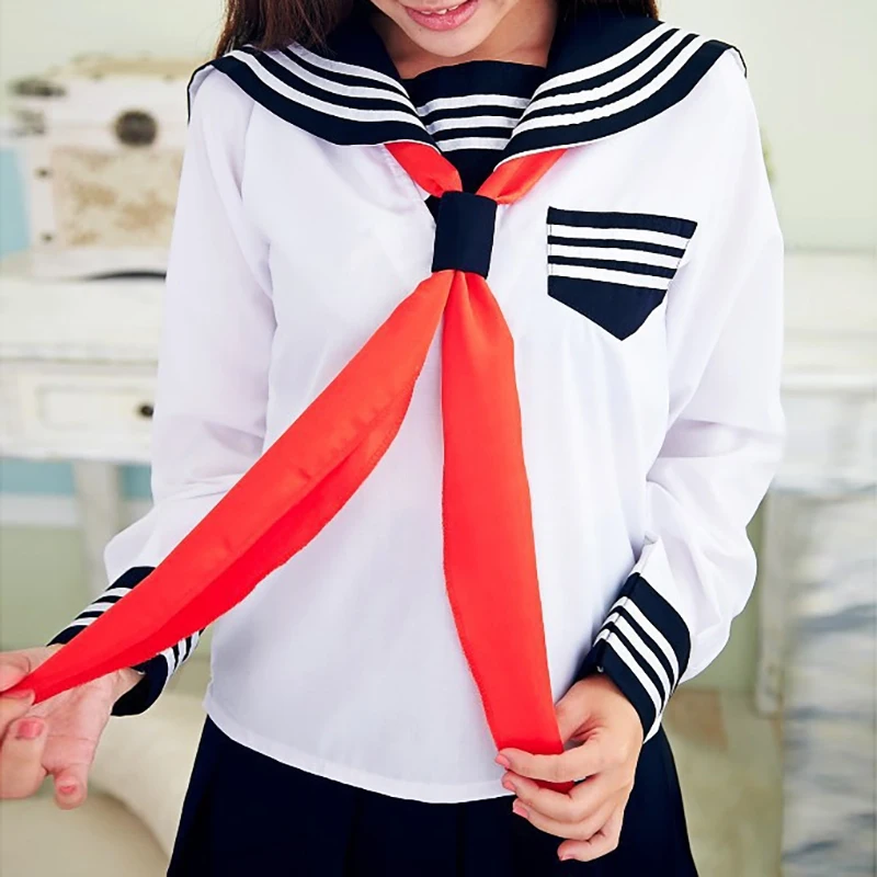 Soft Girl JK Uniform Skirt Blue Placket White Three Books Sailor Suit Long Sleeve Student Suit