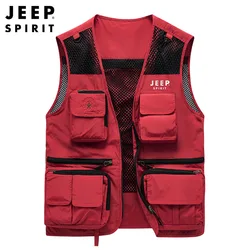 Jeep spirit men malha de secagem rápida multi-bolso colete de pesca caminhadas ao ar livre montanhismo deriva publicidade fotografia colete