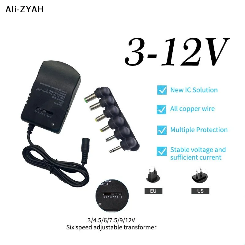 【ZYAH】1 Set Multi Voltage AC220V TO DC3V 4.5V 6V 7.5V 9V 12V EU US Converter Adapter Plug Adjust Adapter Power Supply Charger