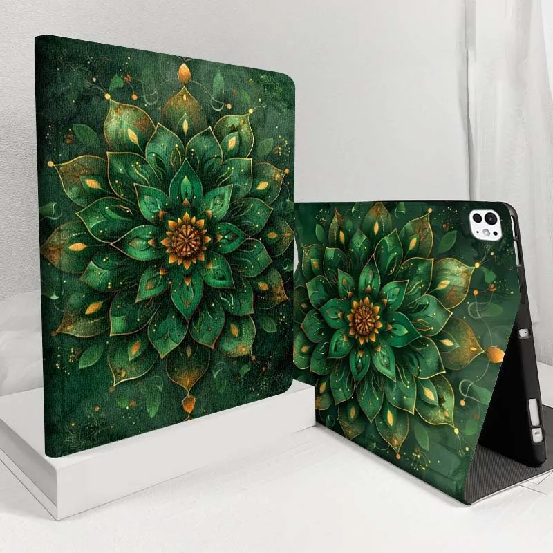 

Зеленое золото цветок мандали для iPad Pro Air 5 4 3 13 11 8 7 6 5 10 7 6 10th 10.5 12.9 10.9 Чехол для планшета