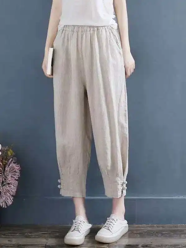 

Хлопковые льняные повседневные брюки женские свободного кроя, весенние, Cleanfit, со средней/низкой талией, из ПВХ-материала, женские повседневные брюки