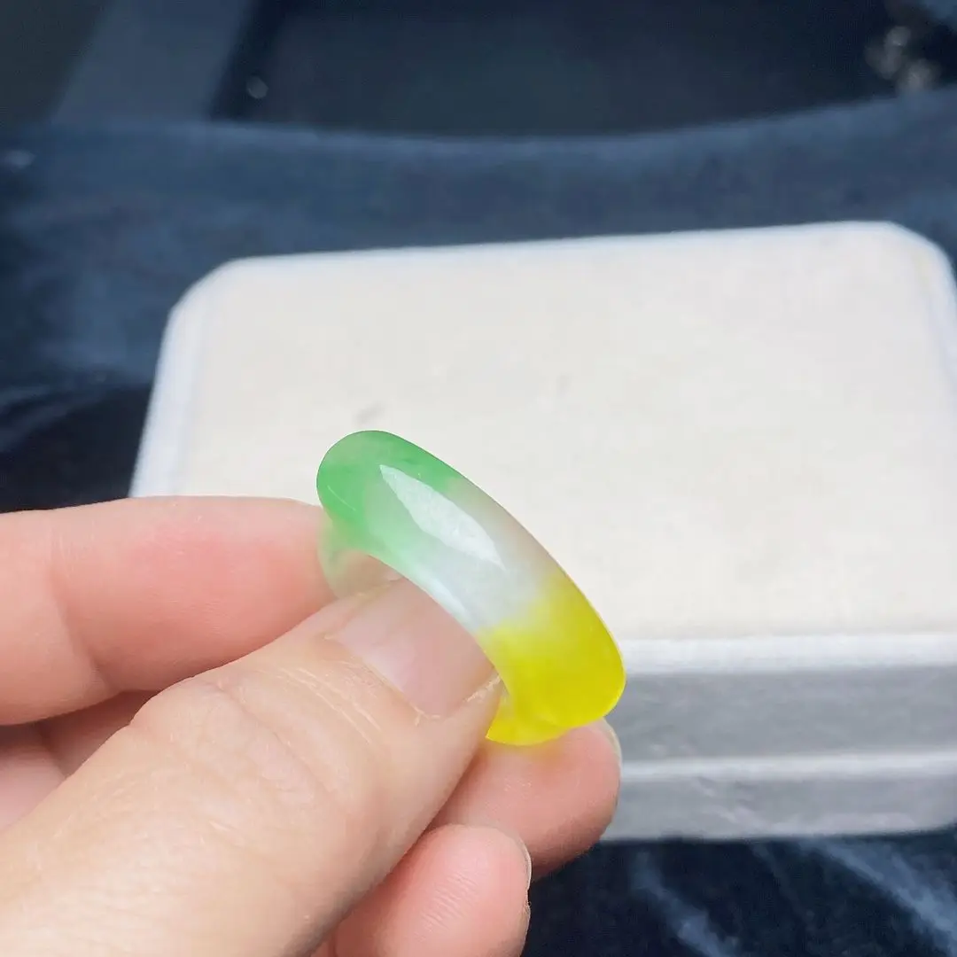 

Myanmar jadeite pure natural ice jade three-color saddle ring fashionable and versatile birthday gift for wife