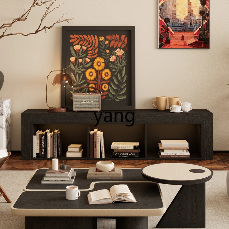 LHH1 Modern Light Luxury TV Cabinet Black Oak Retro Floor Cabinet Solid Wood Cabinet