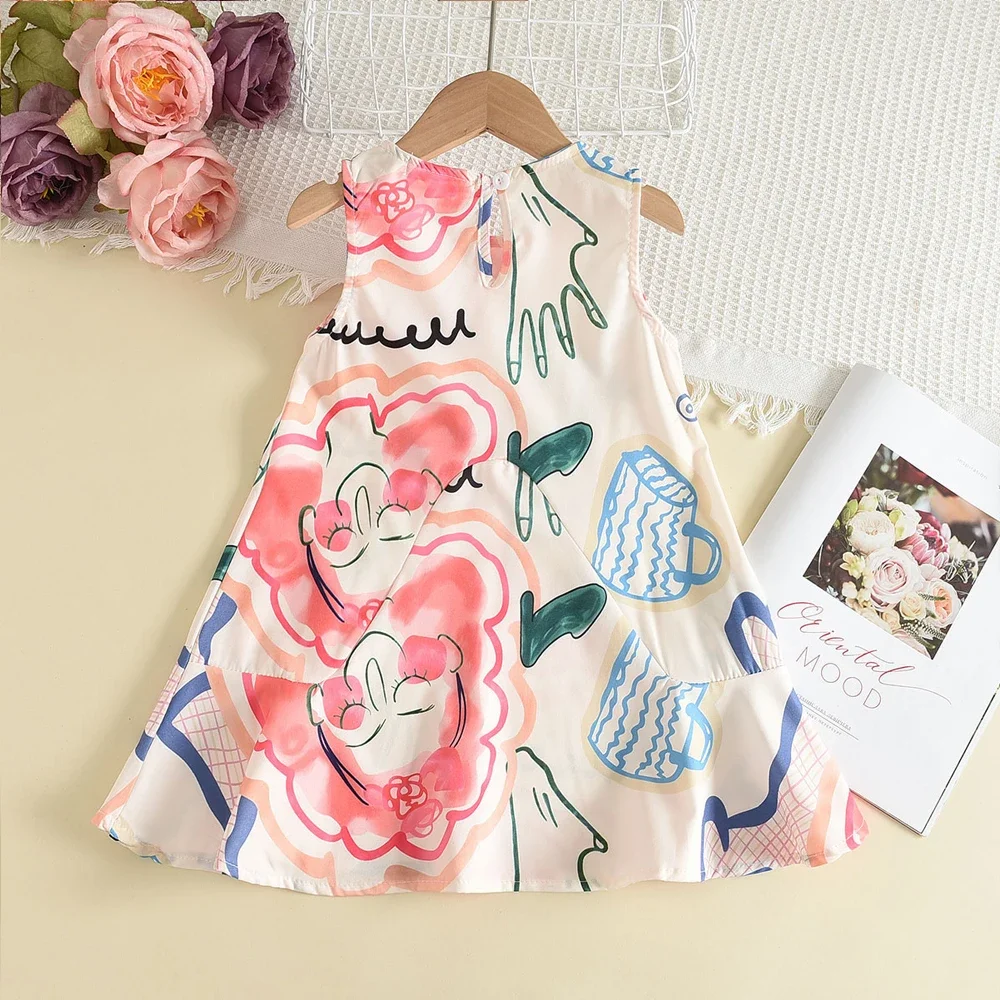 Baby Girls\' Clothes Summer 2023 New Girls Dresses Classic Graffiti Sleeveless Dress Casual Kids Dresses Vestidos for Baby