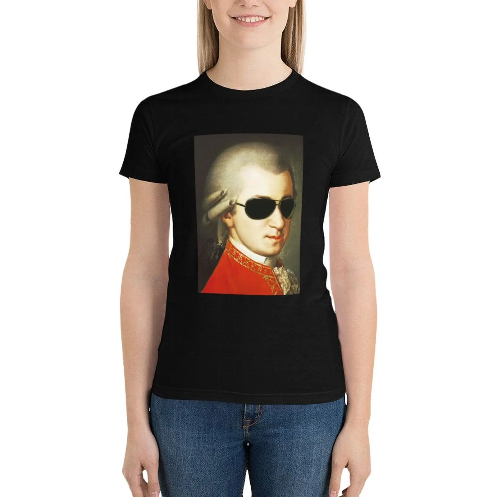 Mozart Wearing Sunglasses T-Shirt anime clothes vintage clothes summer top tshirts woman