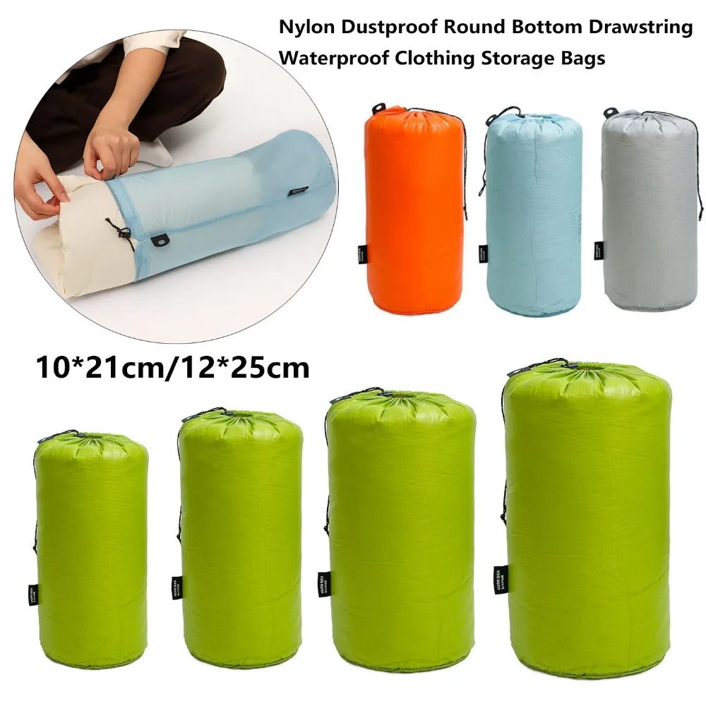 Nylon Round Bottom Drawstring Bag Pocket Ultralight Waterproof Travel Outdoor Camping Bag Dustproof Portable