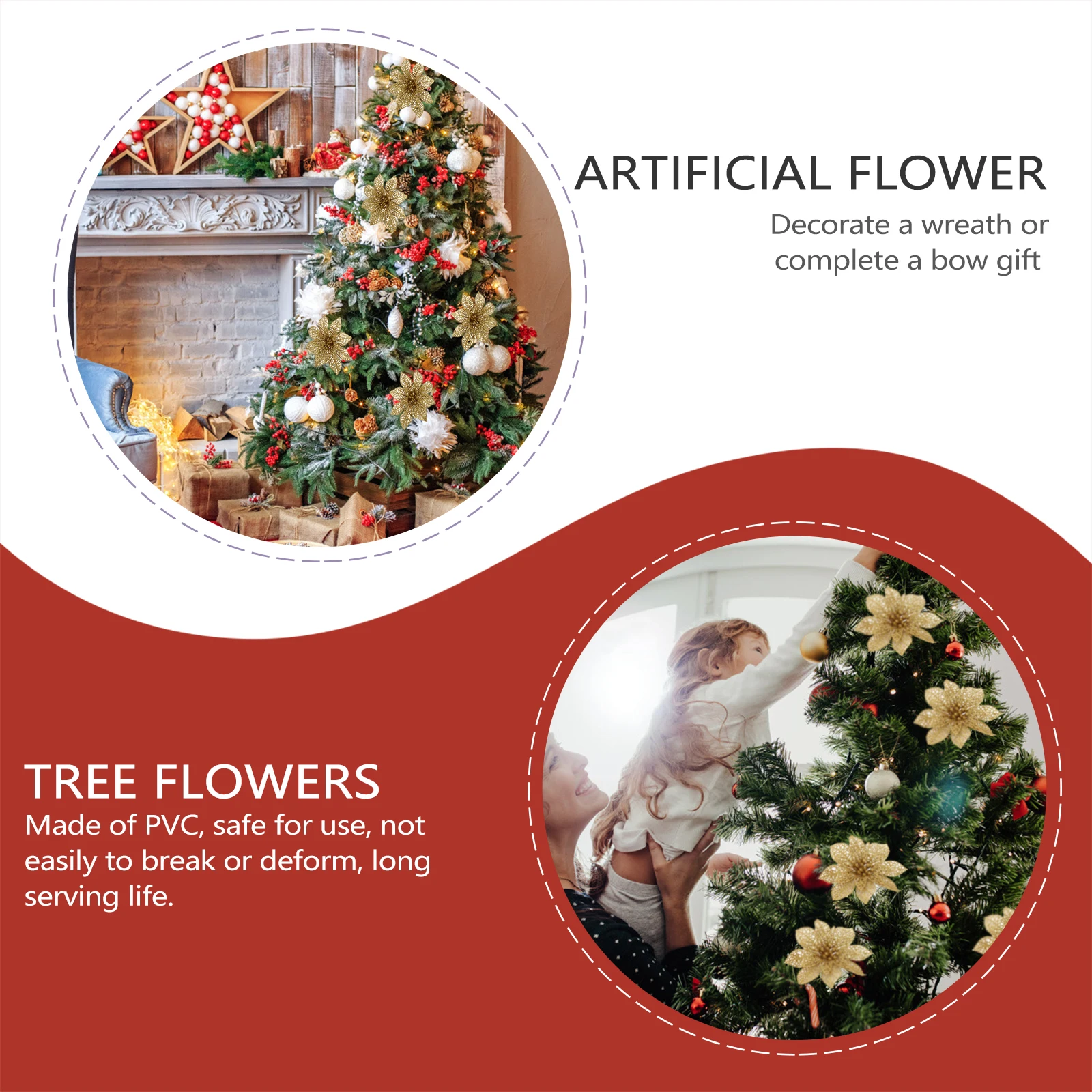 

20 Pcs Artificial Christmas Tree Flowers Red LED Poinsettia Decoration PVC Xmas Accessories FestiveChristmas Glitter Flower