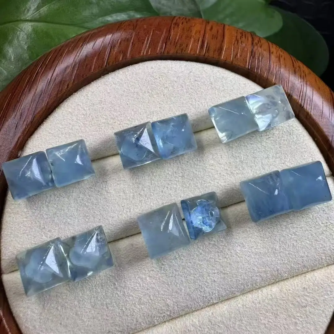 Unit One Piece 925 Silver Inlay With Special Natural Aquamarine Crystal Healing Sqaure Shape Ear-rings For Gift
