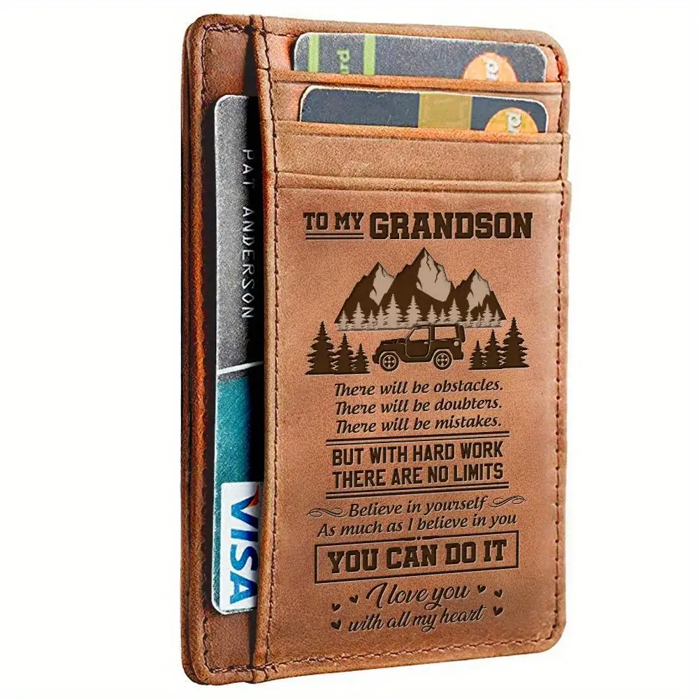 

1pc Men's PU Leather Card Holder, Ultra-thin Bank Card, Credit Card Clip, Money Clip, Laser Engraving Greetings