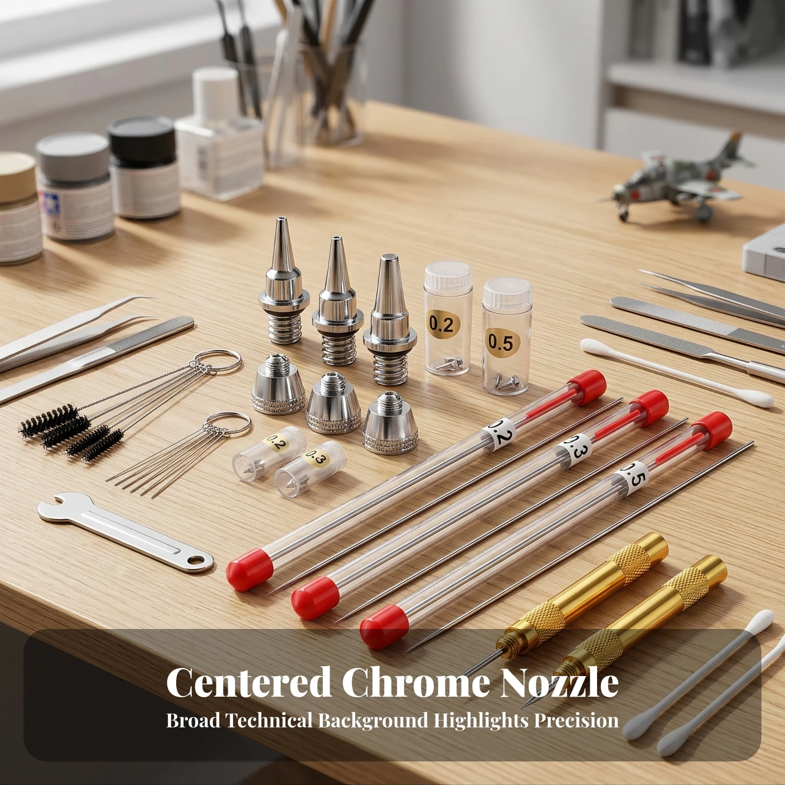 Airbrush Needle and Nozzle Set Precision Airbrush Replacement Parts Kit with Wrench Easy to Install Sturdy for Hobbyists