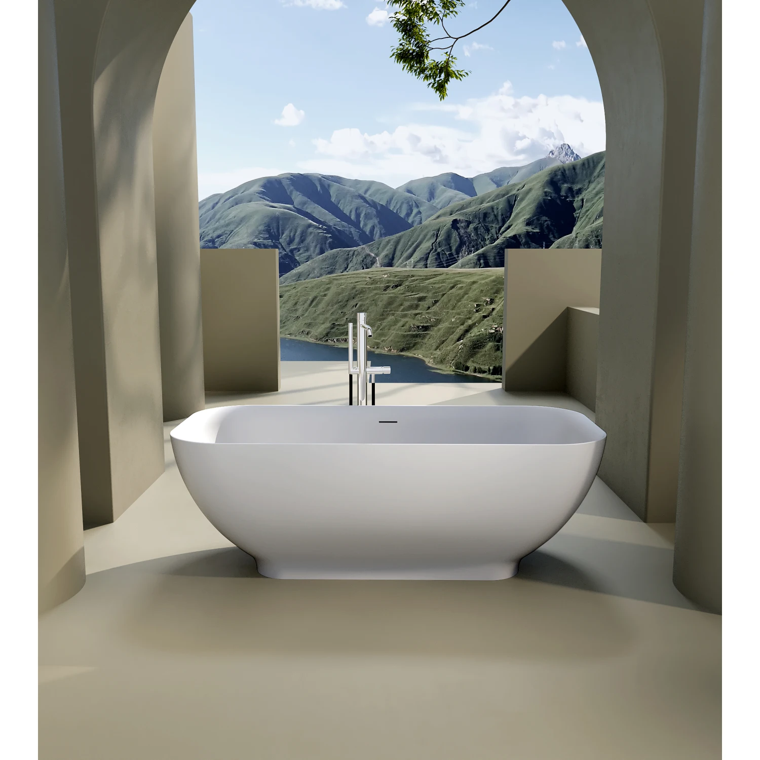 

Luxury Solid Surface Freestanding Soaking Bathtub with Overflow and Drain in Matte White, cUPC Certified - 67*29.5 22S04-67