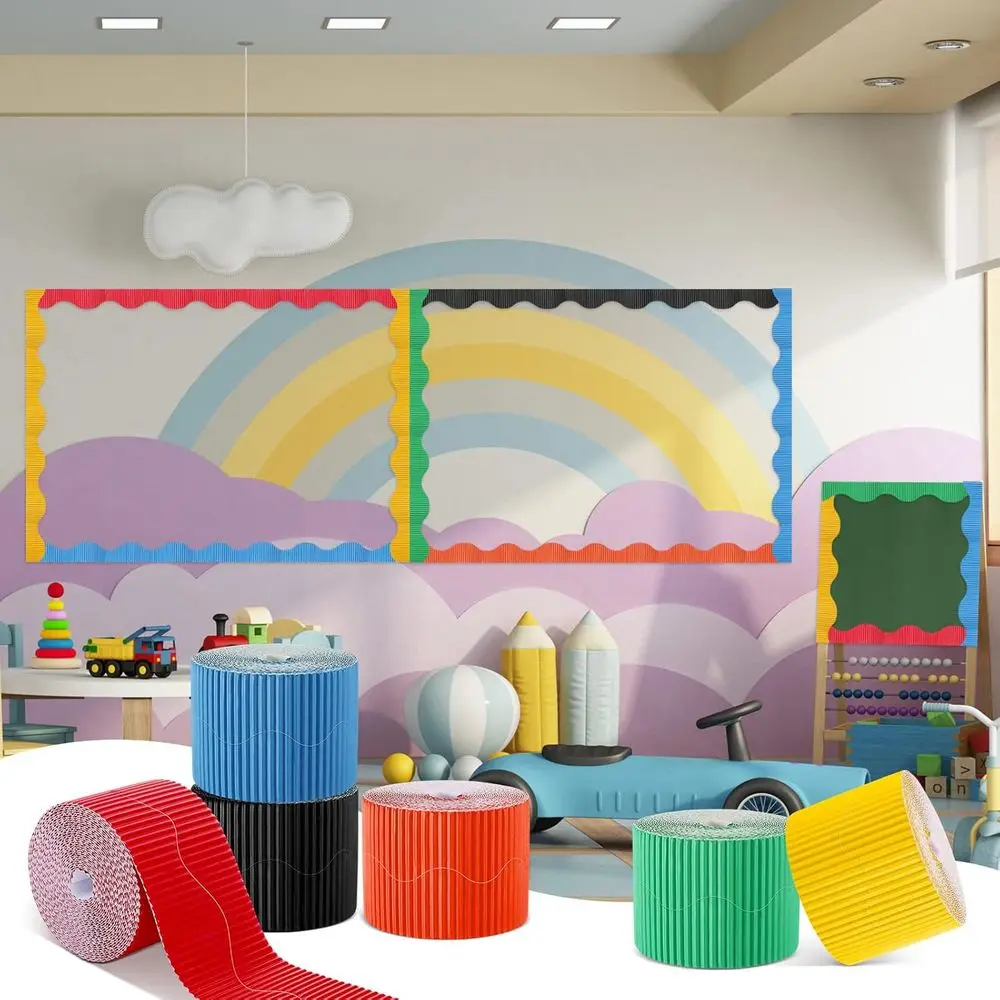 6팩 300피트 스캘럽형 게시판 테두리, 6가지 색상, 100일 학교 용품을 위한 교실 장식