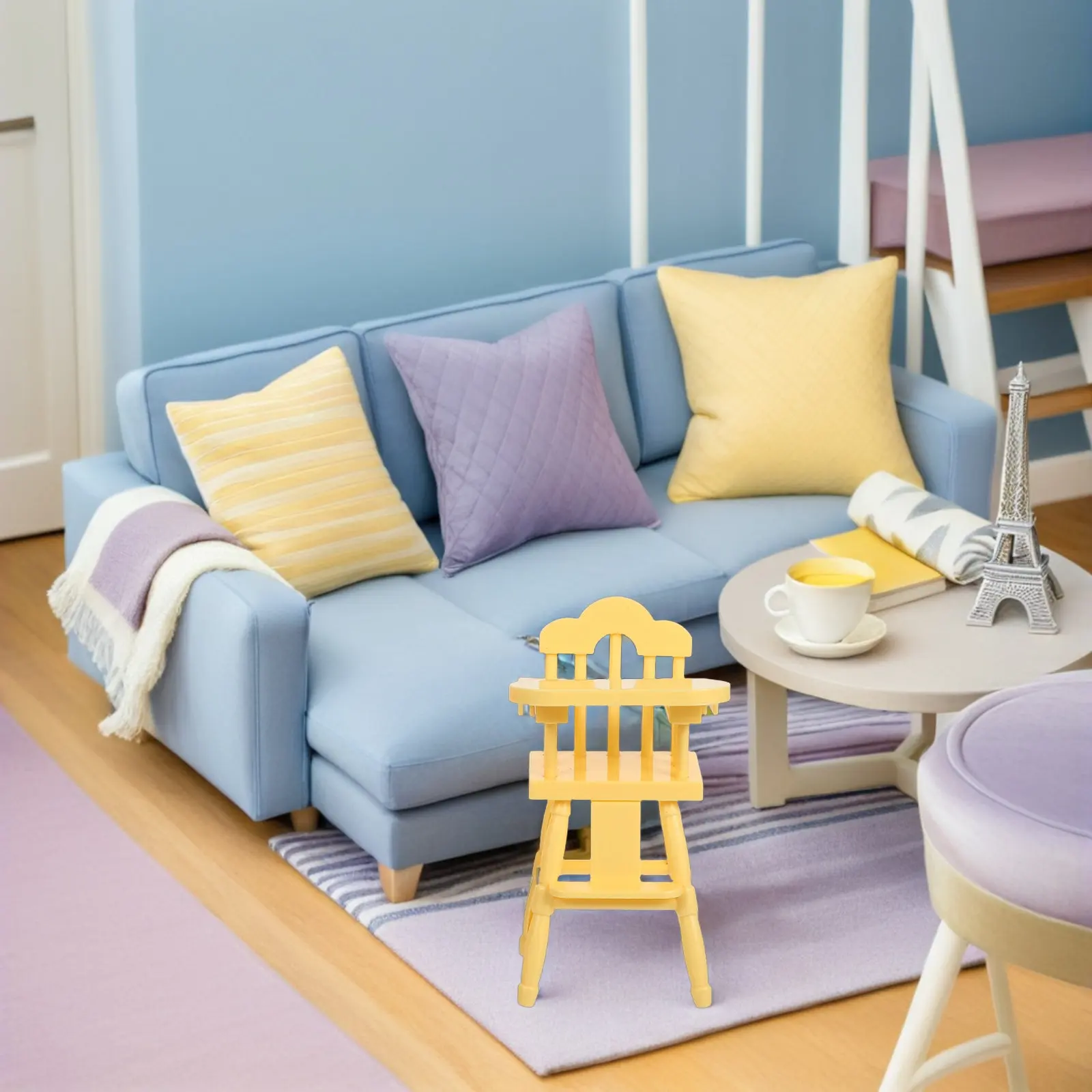 1Set Realistic Miniature Stroller with Highchair Dollhouse Nursery Accessory Set for Pretend Play Space Saving Portable Design