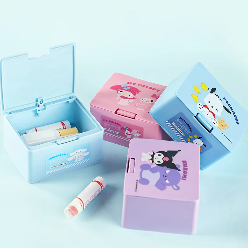 Sanrio Cartoon Press Storage Box Anime Hello Kitty Cinnamoroll Pattern Plastic Jewelry Cosmetics Box Multifunctional Makeup Bag