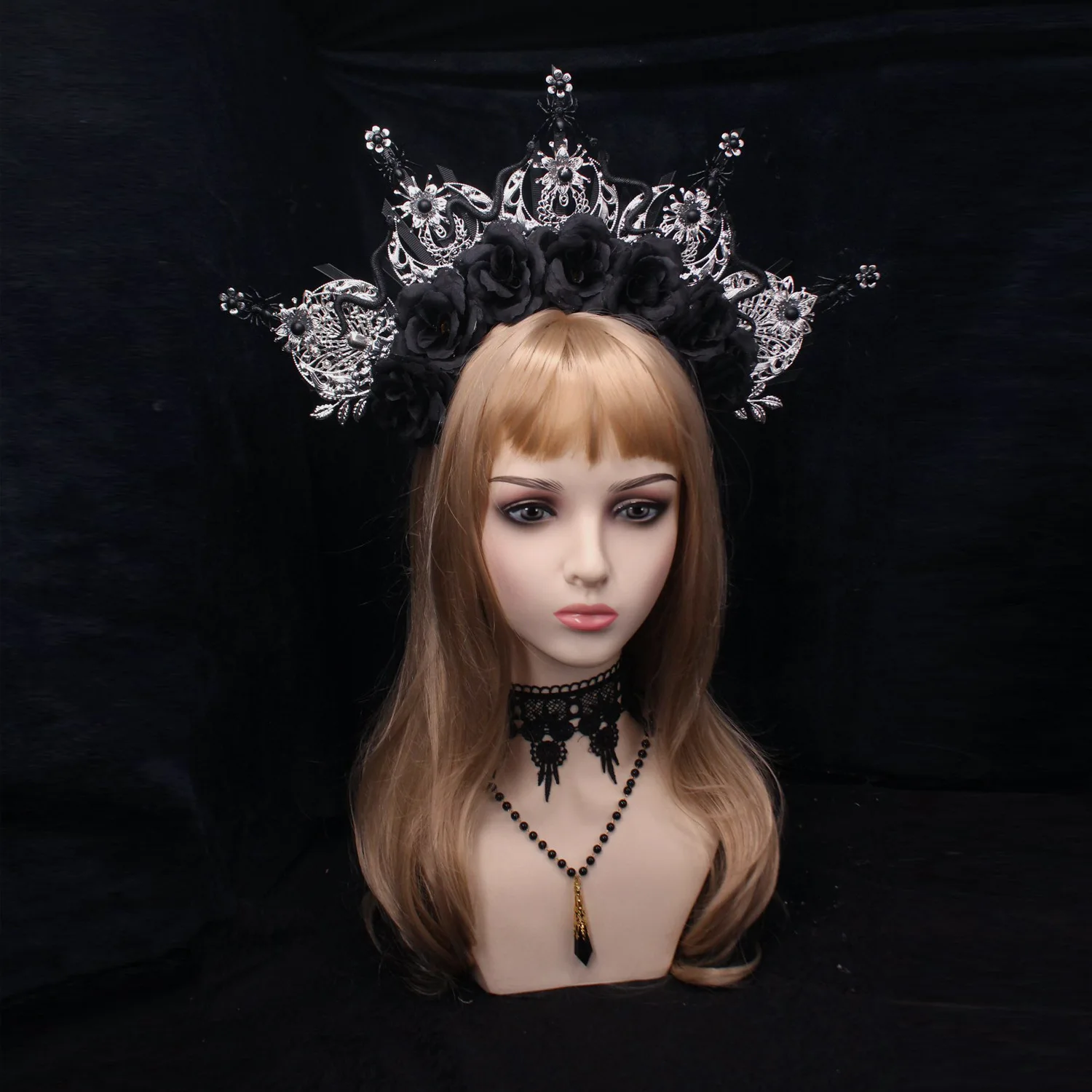 Black Gothic Crown With Veil Spider Ghost Aura Snake Medusa Halo  Witch Wedding Crown  Halloween Headdress