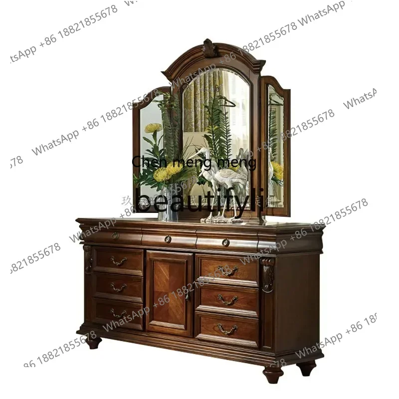 

American Township All Solid Wood Furniture Carved Folding Mirror Storage 9 Bucket Cabinet Dresser Birch