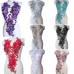 3pcs/lot Sewing Costumes Beaded Patches Appliques Rhinestones Crystals Sew on Wedding Evening Clothes Dress Prom Lace Decoration