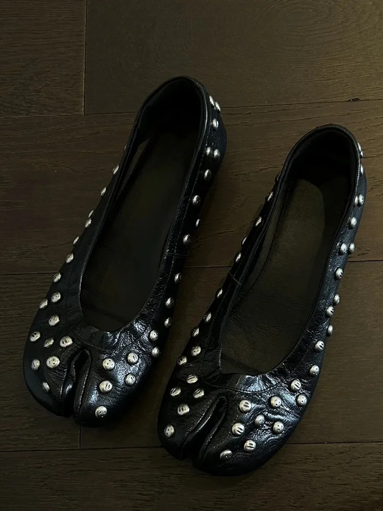 ballet-flat-women's-low-heel-split-toe-shoes-rivet-design-hoof-style-fashionable-retro-high-heels-comfortable-casual-fo