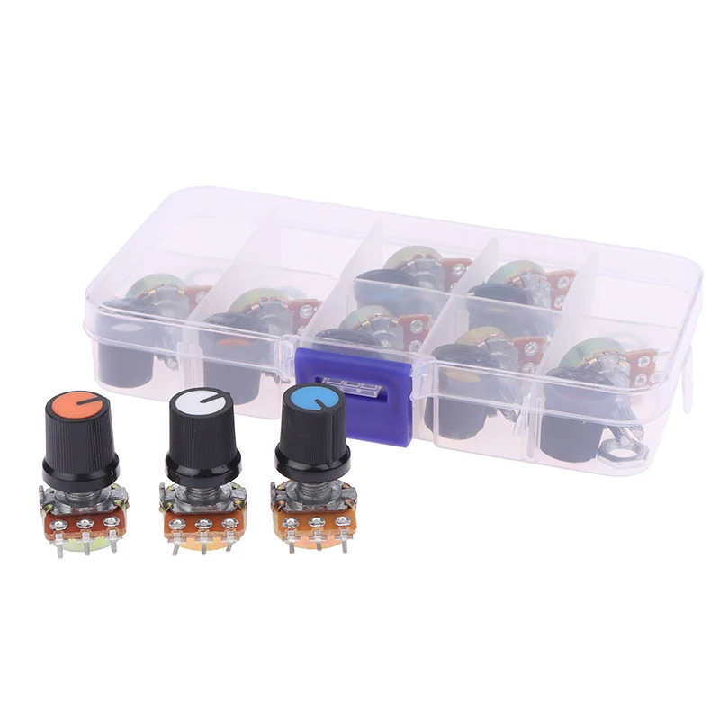 10 Sets WH148 Knurled Shaft 3 Terminals Linear Taper Rotary Potentiometer Assortment Kit B1K 2K 5K 10K 20K 50K 100K 250K 500K 1M