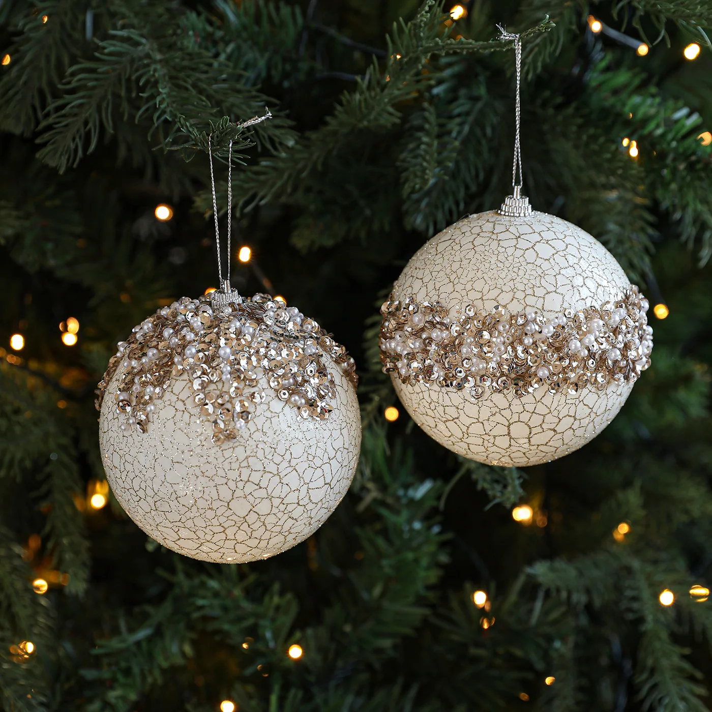

New Foam Christmas Ball Glitter Gold Powder Paillette Christmas Tree Hanging Ornament Cracked Pendant Decoration Hanging Decor