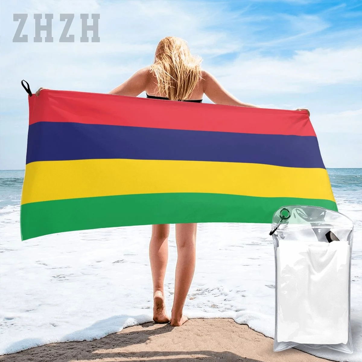More Design Mauritius Flag Emblem Bath Towel Quick dry Microfiber Absorbing Soft Water Breathable Beach Swimming Bathroom