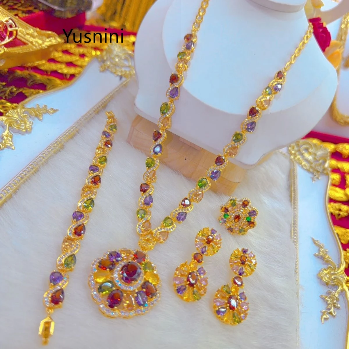 

Hot Selling Fashion Women's Jewelry Set 2026 New Dubai 24K Gold-Plated Necklace Ring Earrings Wedding Party Jewelry Set YY10968
