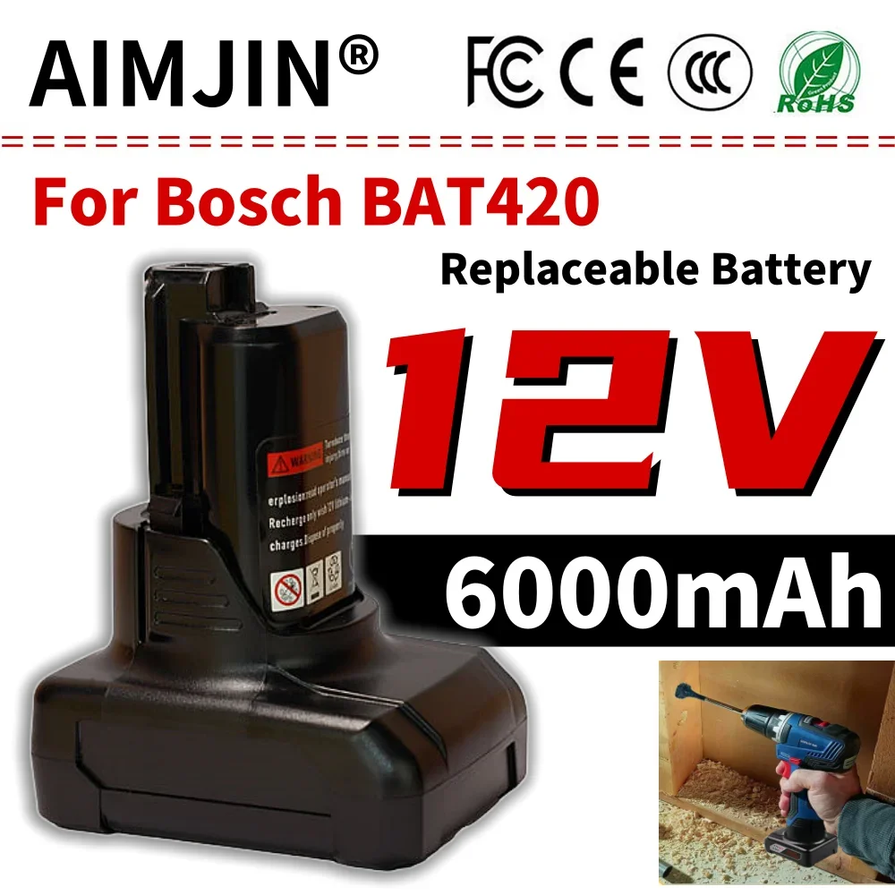 

12V 6000mAh Lithium Battery BAT420 Replacement Batteries For Bosch BAT411A BAT412 BAT413 BAT412A 10.8V Max Cordless Power Tools