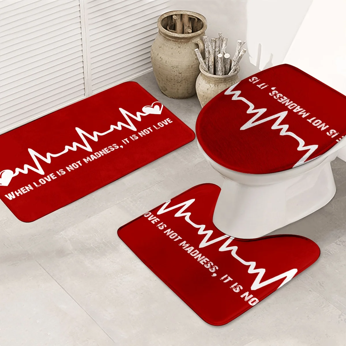 

3 шт. сердцебиение ко Дню святого Валентина, U-образный коврик, нескользящий коврик, коврик для крышки унитаза, подходит для украшения ванной комнаты