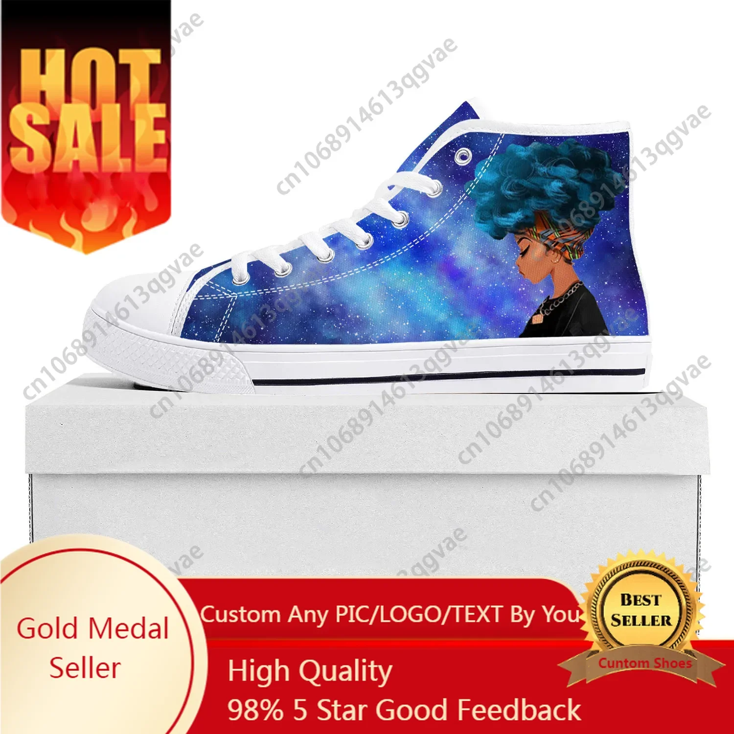 

African Woman Black Pop High Top High Quality Sneakers Mens Womens Teenager Canvas Sneaker Casual Couple Shoes Custom Shoe White