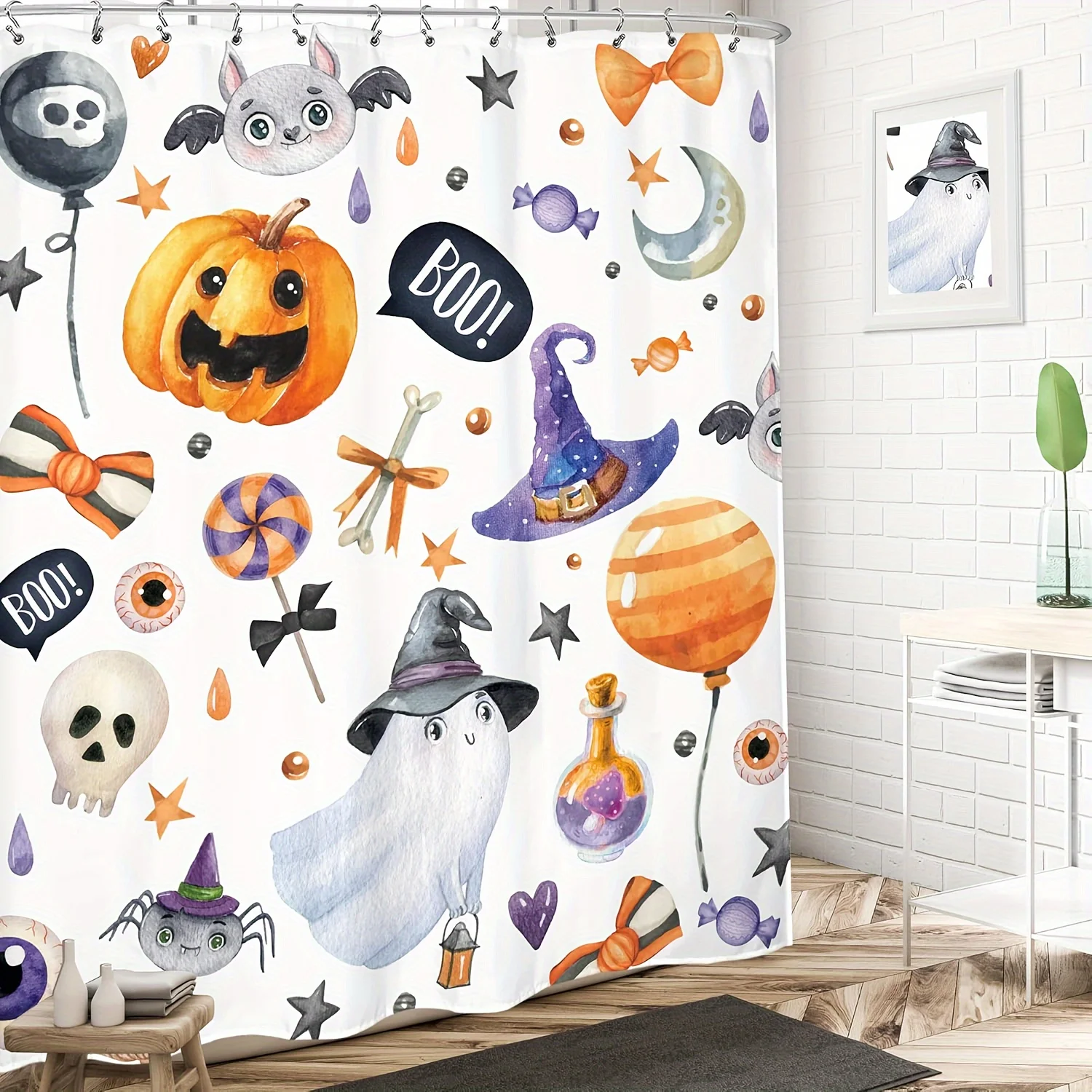 

Занавеска для душа «Счастливый Хэллоуин», мультяшная эмоция, тыква, летучие мыши, череп, милый лакомство или трюк, домашний декор для ванной комнаты