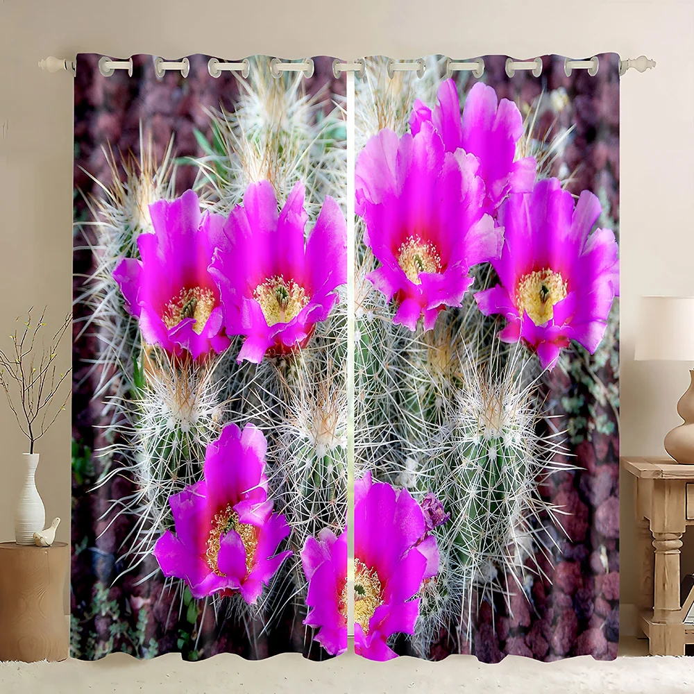 Cactus Window Curtain,Cartoon Western Landscape Sunset Desert Cactus,Modern Cactus Colorful Floral Print Blackout Curtains