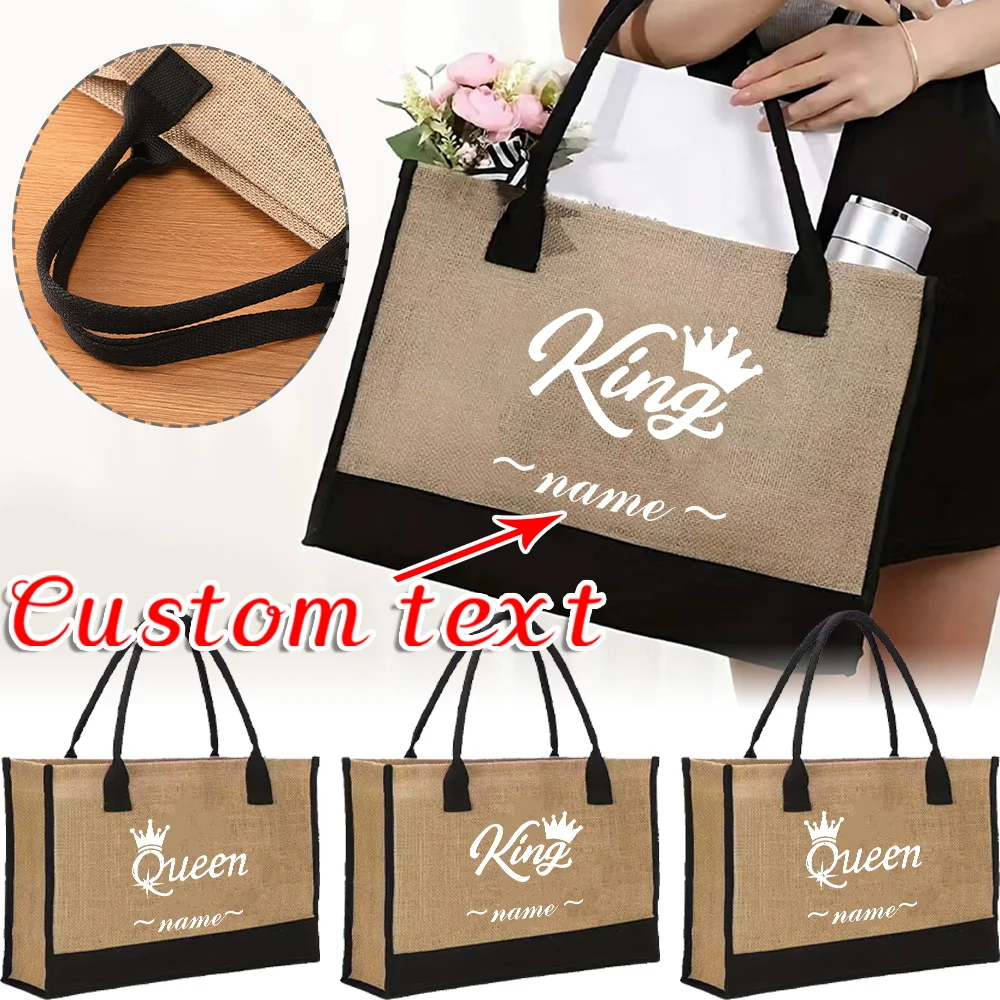 شخصية التخصيص اسم المرأة الجوت حقيبة تسوق الصيف حقيبة شاطئية حقيبة التخزين سعة كبيرة حقيبة يد عادية