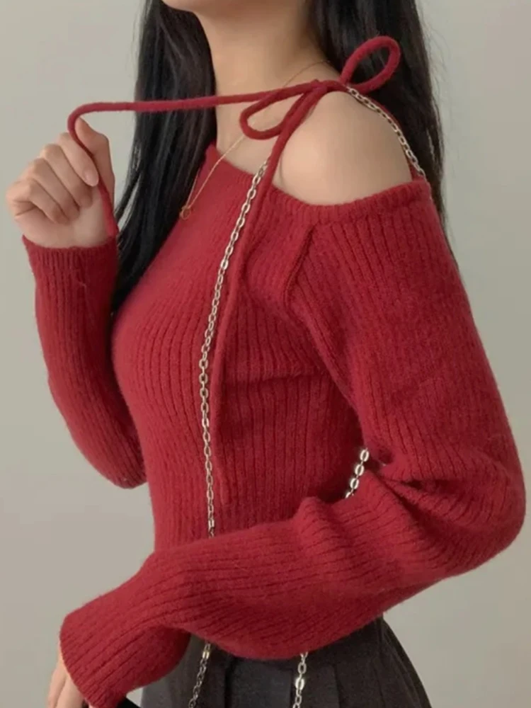 Koreaanse Sle dames gebreide trui met riem asymmetrisch ontwerp sensatie herfst winter faion top klein ence ontwerp