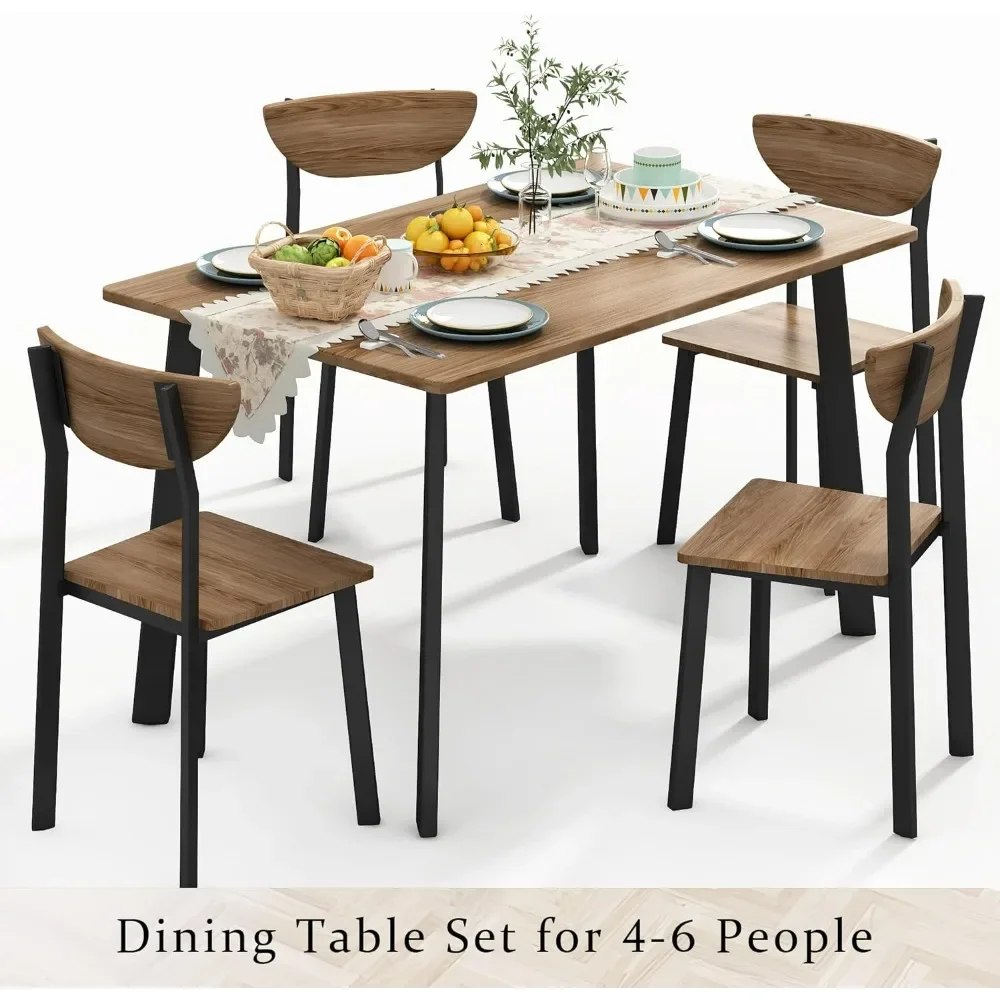 Modern Rectangular 5 Piece Dining Room Table and Chairs Set, wooden Metal Table Set for Family Dinner, Party Dining Room Sets