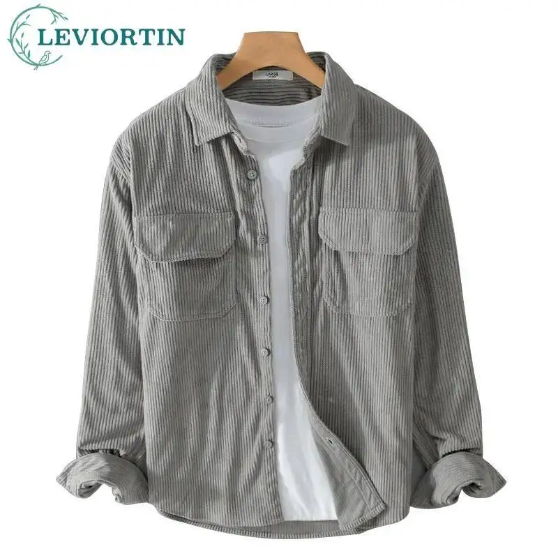 

Мужская весенне-осенняя модная японская классическая однотонная рубашка с длинным рукавом в стиле ретро, свободная повседневная универсальная рабочая рубашка