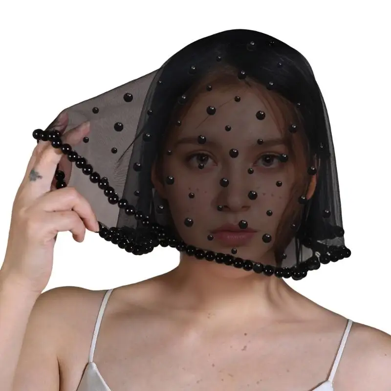 652F Velo con tachuelas perlas Mantilla que cubre cabeza velo delicado para madre monja