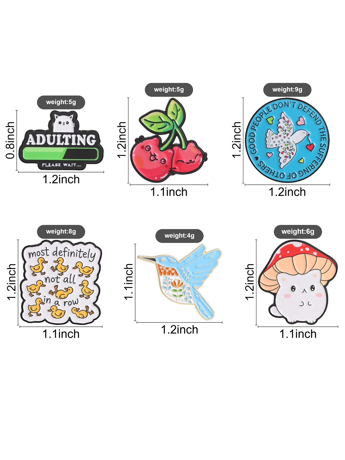 Cute Cartoon Enamel Badge Set, Funny Sayings Animal and Fruit Lapel Pins, Cherry, Cat, Pigeon, Duck, Hummingbird, Mushroom Badges, Suitable as Beautiful Decorative Accessories and Gifts for Backpacks and Clothing