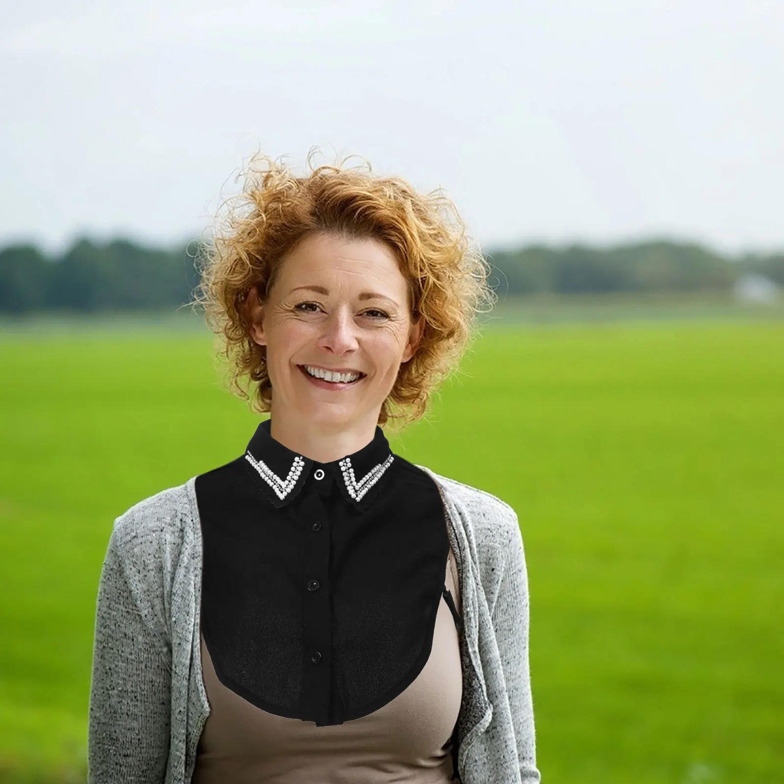 

Rhinestone Artificial Pearl Fake Collar Women Detachable Decorative Shirt Blouse False Collar Party Gift Accessory