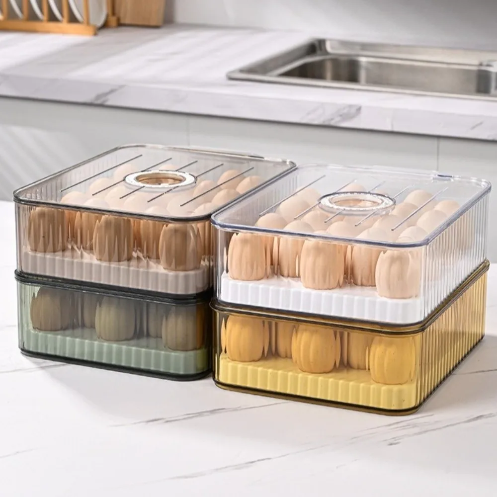 Food-Grade Refrigerator Storage Box Transparent Stackable Fridge Egg Holder with Lid Plastic Kitchen Organizer