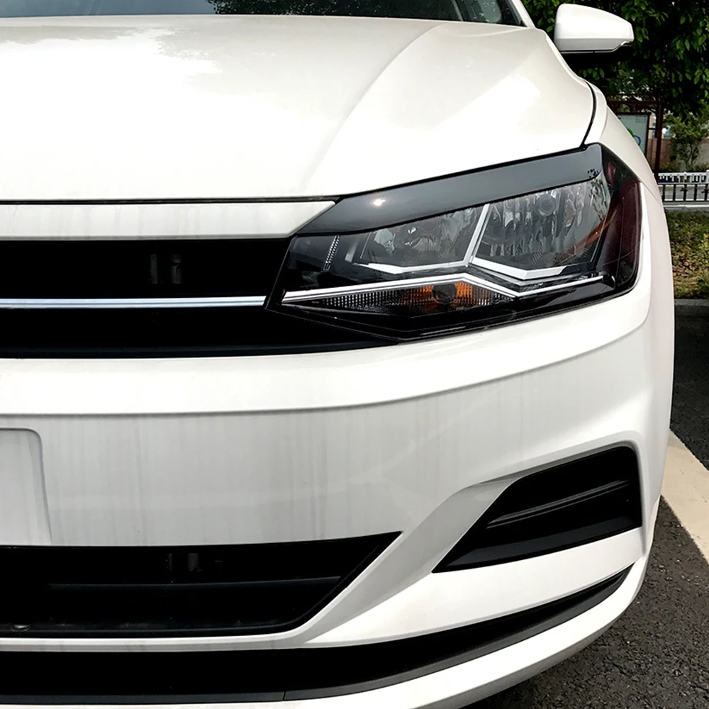 For VW Polo 2019 2020 Car Styling Headlight Lamp Eyebrow Eyelid Molding Trim Lid Cover ABS Carbon Fiber Look 2Pcs Accessories view 6