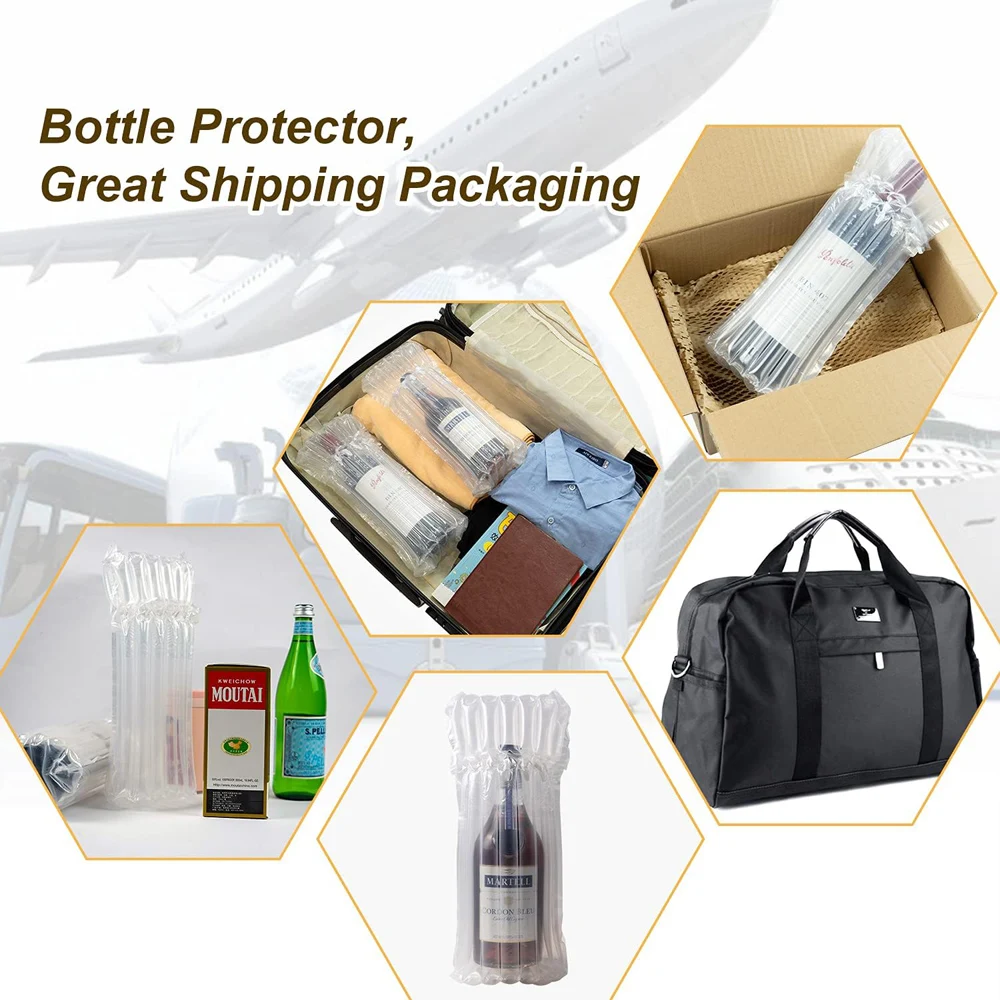 Inflatable Wine Bottle Protector for Shipping Bubble Wrap Wine Bottle Packaging Bags Luggage for Airplane Travel with Pump