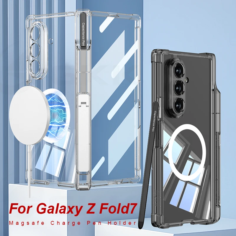 

Угловой бампер с магнитной зарядкой и подушкой безопасности для Samsung Galaxy Z Fold 7, защитное стекло для экрана с шарниром, твердая крышка для Z Fold7, чехол