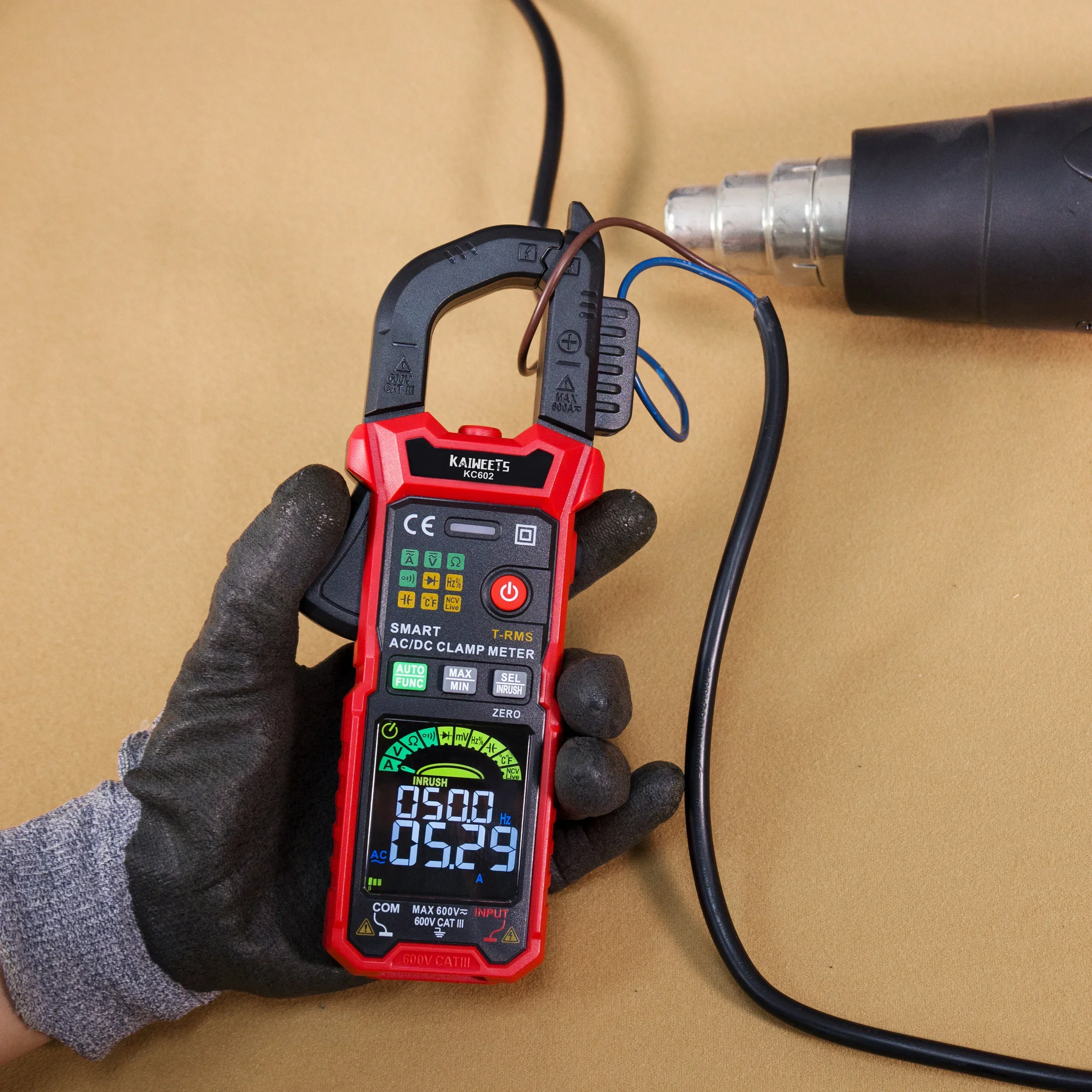 For KC602 Intelligent Digital Clamp Meter, 6000 True-RMS Points, Auto Range, AC/DC Current, Sensing Function