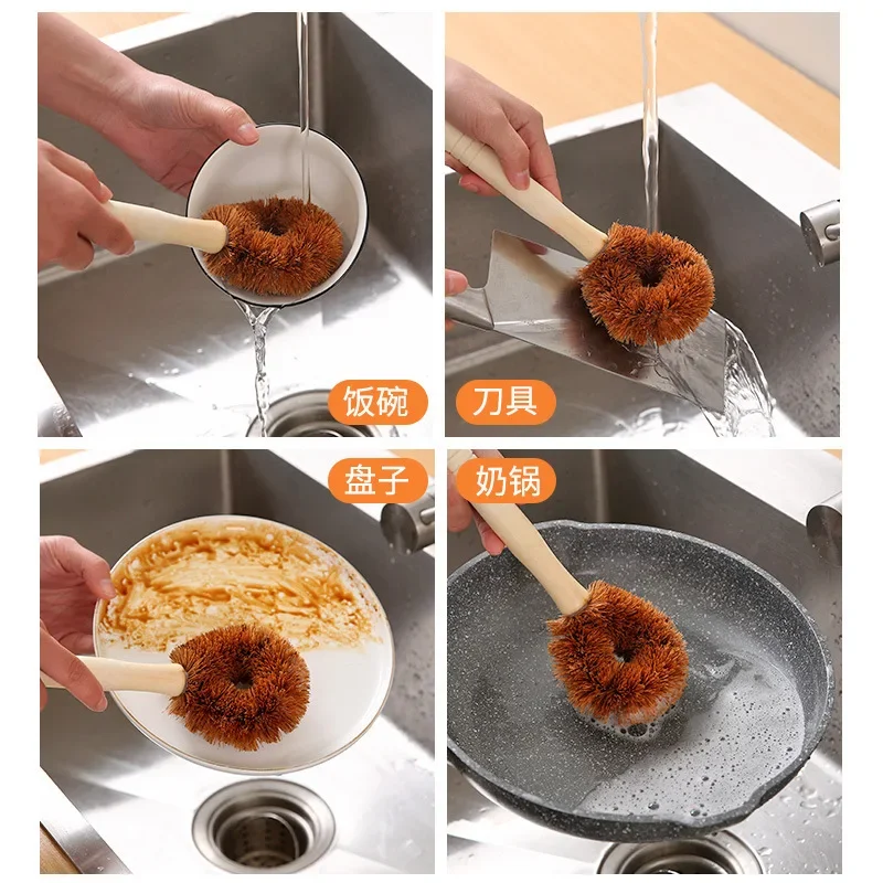 Coconut Pot Brush non-stick pan non-stick oil wash brush Do not hurt the pot long handle cleaning brush kitchen sink brushes