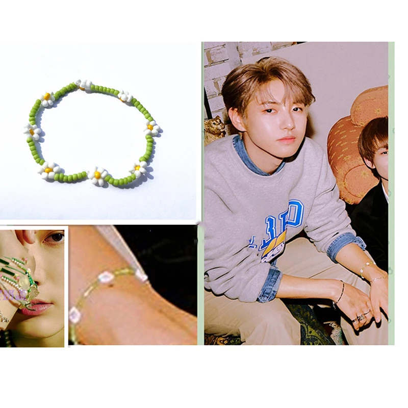 KPOP RENJUN Elastic Daisy Flower Beaded Bracelet Fashion Accessories Couples Sisters Hand Decoration Gifts M57