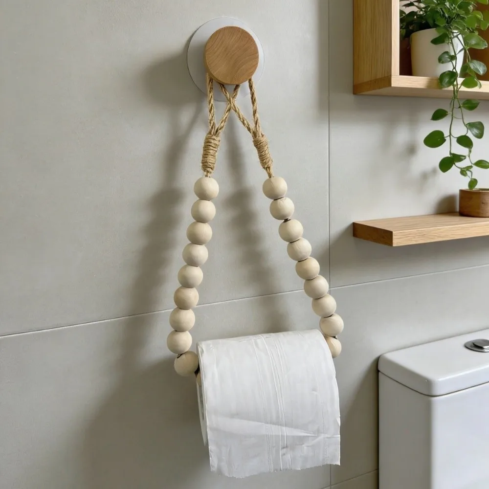 

Держатель для салфеток в скандинавском стиле из дерева, настенный, плетеный из джутовой веревки, с присоской и бусинами