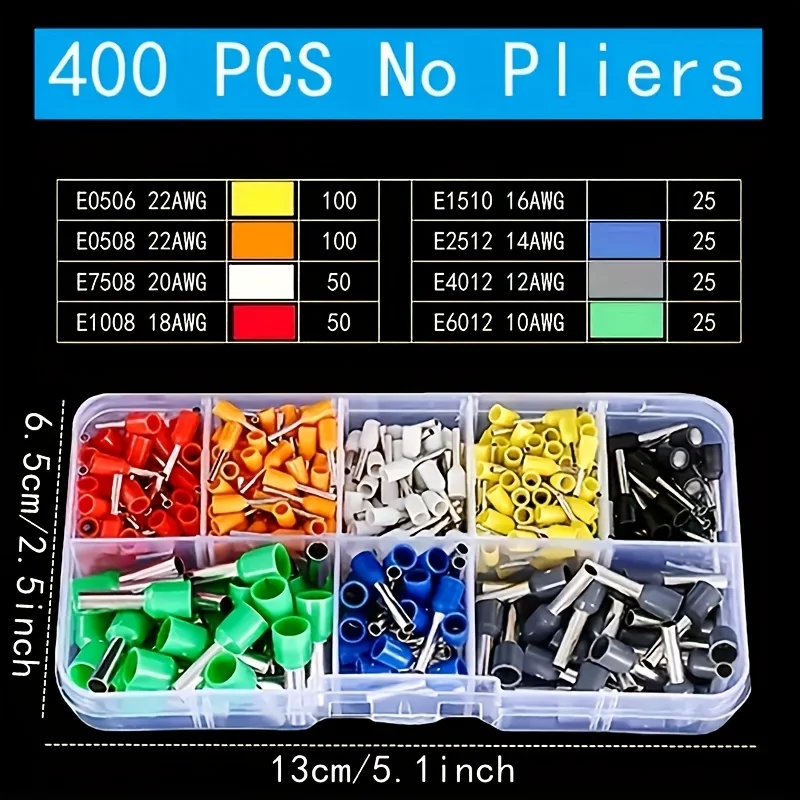 400 Pcs Box type insulated cold pressed terminal wire connector crimping terminal crimping pliers stripping pliers