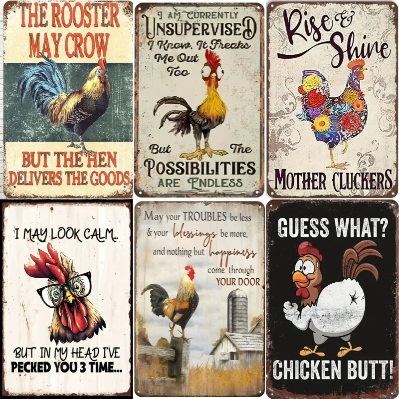 Farm Fresh Chicken Metal Poster Board Vintage Tin Sign Farmhouse Coop Garden Door Signs Wall Decor Tinplate Painting Art Plates
